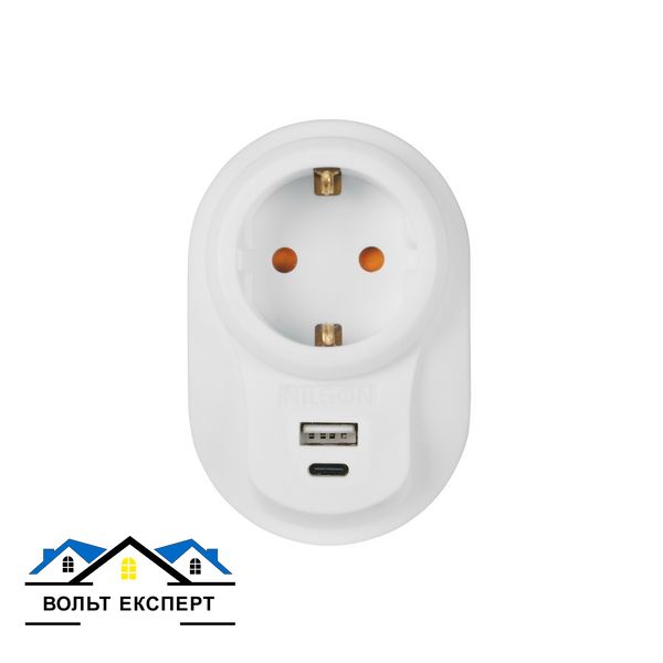 Мережевий фільтр Nilson 3,5кВт 16А + швидка зарядка 5V USB+Type-C 40130107 фото