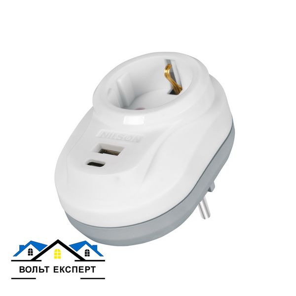 Мережевий фільтр Nilson 3,5кВт 16А + швидка зарядка 5V USB+Type-C 40130107 фото