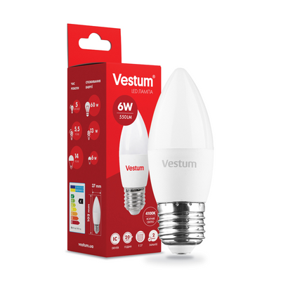 Світлодіодна лампа Vestum C37 6W 4100K 220V E27 1-VS-1301 1-VS-1301 фото