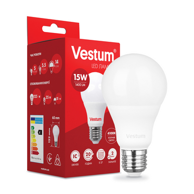 Світлодіодна лампа Vestum A65 15W 4100K 220V E27 1-VS-1101 1-VS-1101 фото