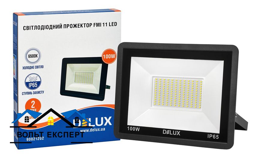 Світлодіодний прожектор DELUX FMI 11 LED 100Вт 6500K IP65 чорний 90021202 фото