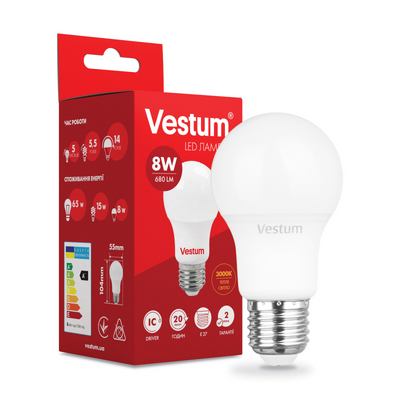 Світлодіодна лампа Vestum A55 8W 3000K 220V E27 1-VS-1108 1-VS-1108 фото
