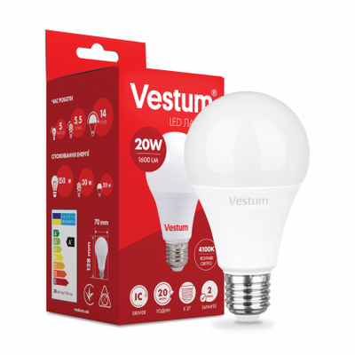 Світлодіодна лампа Vestum A70 20W 4100K 220V E27 1-VS-1109 1-VS-1109 фото