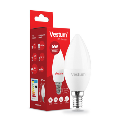 Світлодіодна лампа Vestum C37 6W 4100K 220V E14 1-VS-1303 1-VS-1303 фото
