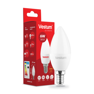 Світлодіодна лампа Vestum C37 6W 3000K 220V E14 1-VS-1304 1-VS-1304 фото