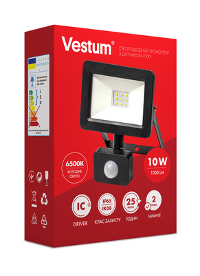 Світлодіодний прожектор с датчиком руху Vestum 10W 1 000Лм 6500K IP65 1-VS-3009 1-VS-3009 фото