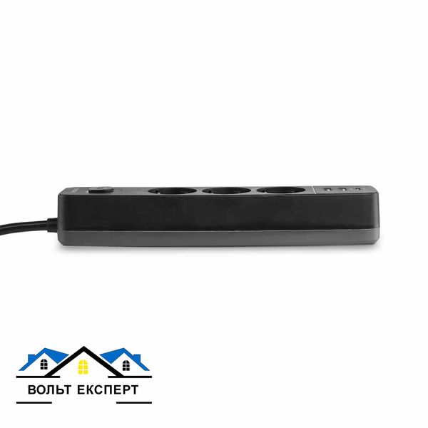 Сетевой удлинитель VIDEX ONCORD з/к 3п 3м (3x1.5мм) 2.4А 2USB+USB-C з кнопкою чорний VF-PD33G2U1C-B фото