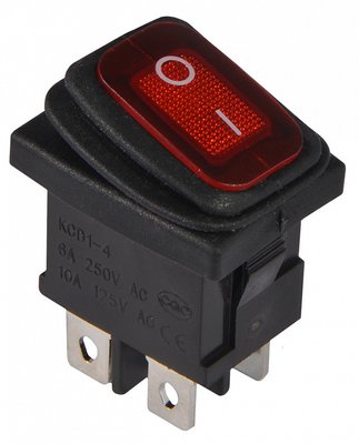 Перемикач 1-клавішний KCD1-4-201NW R/B з підсв. та захистом (червона) A0140040064 фото