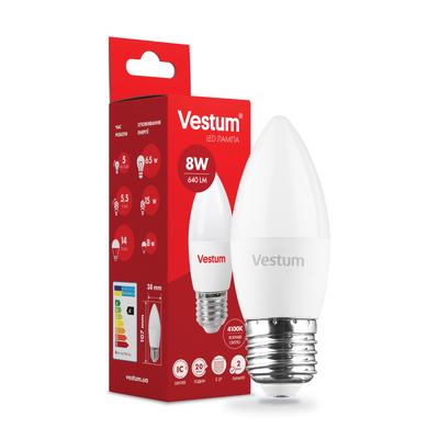 Світлодіодна лампа Vestum C37 8W 4100K 220V E27 1-VS-1309 1-VS-1309 фото