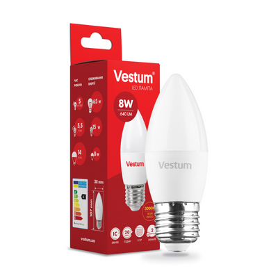Світлодіодна лампа Vestum C37 8W 3000K 220V E27 1-VS-1310 1-VS-1310 фото