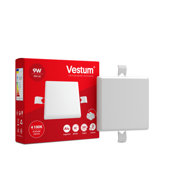 Квадратний світлодіодний врізний світильник "без рамки" Vestum 9W 4100K 1-VS-5602 1-VS-5602 фото