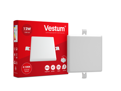 Квадратний світлодіодний врізний світильник "без рамки" Vestum 12W 4100K 1-VS-5603 1-VS-5603 фото