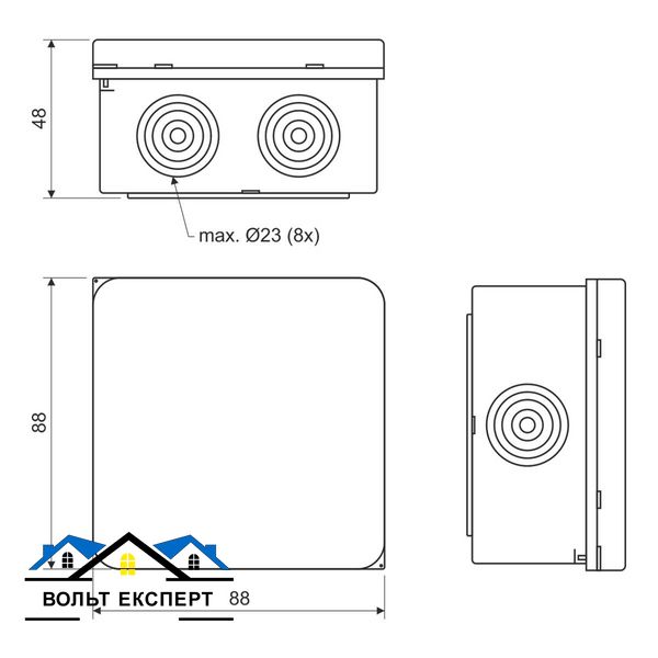 Коробка для зовнішнього монтажу з кришкою 88×88×48 мм світло-сіра IP65, KOPOS 003.CS.K_KB фото