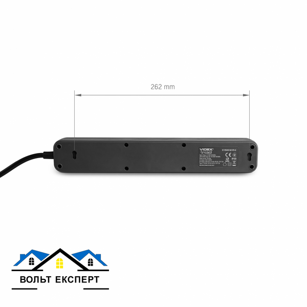 Мережевий подовжувач VIDEX ONCORD з/з 4п 3м (3x1.5мм) 3.4А USB(QC3.0) +USB-C(PD18W) з кнопкою чорний VF-PD43G1QC1PD-B фото