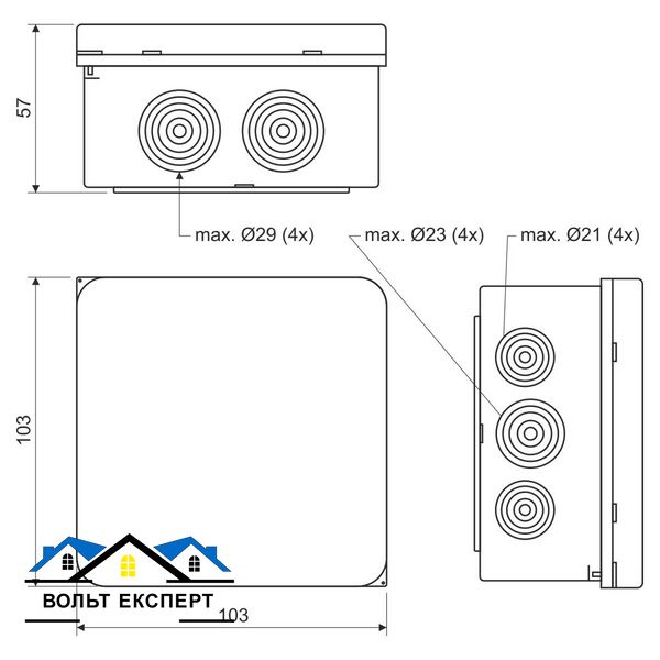 Коробка IP 65 для зовнішнього монтажу 103х103х57мм 005.CS.K_KB фото