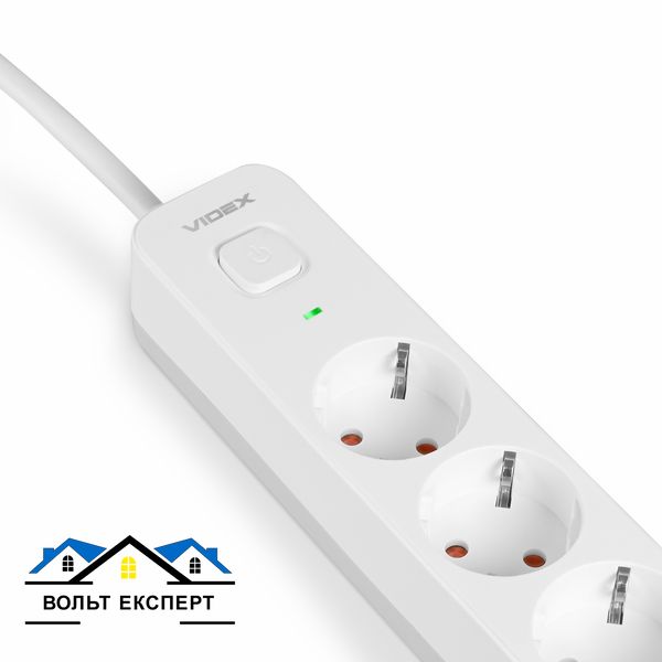 Мережевий подовжувач VIDEX ONCORD з/з 4п 3м (3x1.5мм) 3.4А USB(QC3.0) +USB-C(PD18W) з кнопкою білий VF-PD43G1QC1PD-W фото