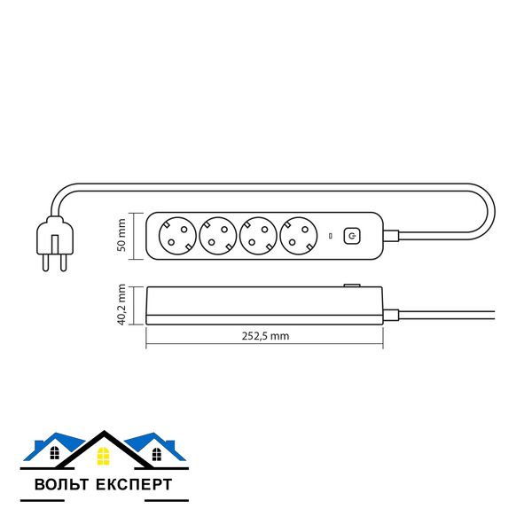 Сетевой удлинитель VIDEX ONCORD з\к 4 розетки 3 метра (3x1.5мм) кнопка черный VF-PD43G-B фото