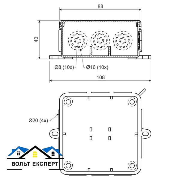 Коробка IP 54 для зовнішнього монтажу 85х85х40мм, свiтло-сiра 8130_KA фото