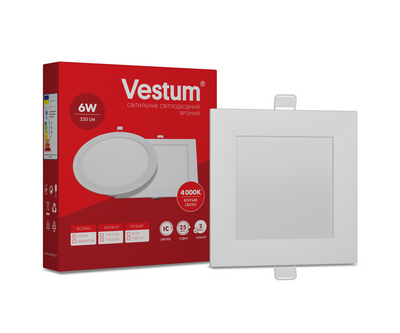Квадратний світлодіодний врізний світильник Vestum 6W 4000K 220V 1-VS-5202 1-VS-5202 фото