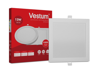 Квадратний світлодіодний врізний світильник Vestum 12W 4000K 220V 1-VS-5204 1-VS-5204 фото