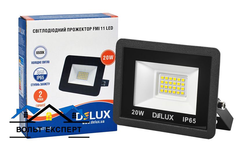 Світлодіодний прожектор DELUX FMI 11 LED 20Вт 6500K IP65 чорний 90021205 фото