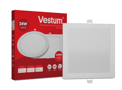Квадратний світлодіодний врізний світильник Vestum 24W 6000K 220V 1-VS-5206 1-VS-5206 фото