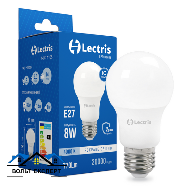 Світлодіодна лампа Lectris A60 8W 4000K 220V E27 1-LC-1105Lectris 1-LC-1105 фото