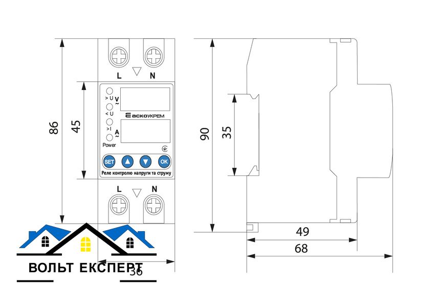 Реле контролю напруги та струму RKV 2P 63А АСКО A0010230002 фото