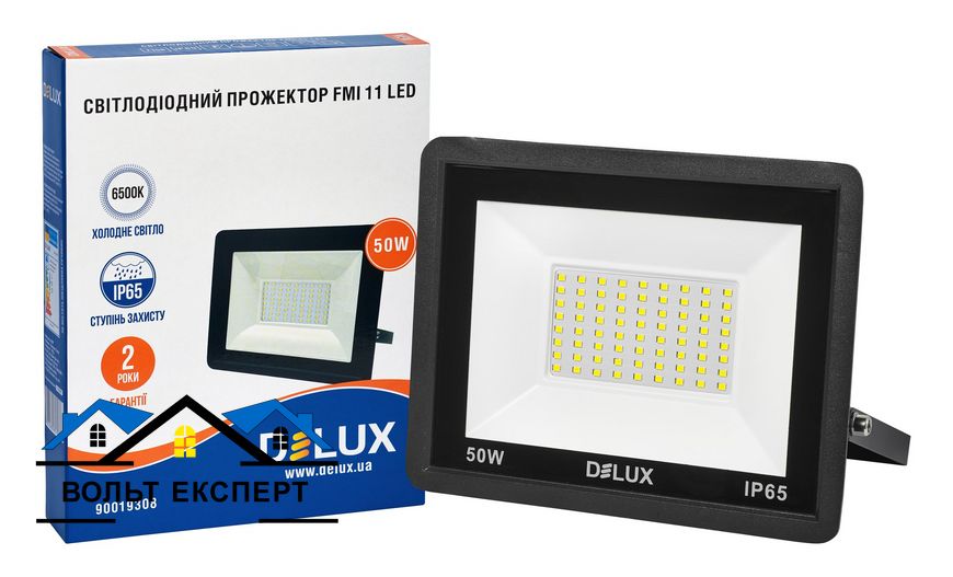 Світлодіодний прожектор DELUX FMI 11 LED 50Вт 6500K IP65 чорний 90019308 фото