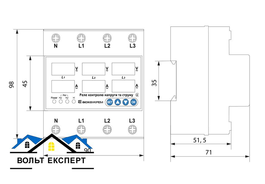 Реле контролю напруги та струму RKV 4P 63A АСКО A0010230003 фото