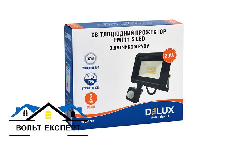 Світлодіодний прожектор DELUX FMI 11 S LED 20Вт 6500K IP65 с датч. руху чорний 90021207 фото