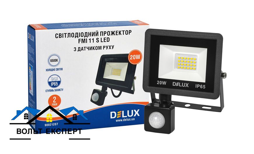 Світлодіодний прожектор DELUX FMI 11 S LED 20Вт 6500K IP65 с датч. руху чорний 90021207 фото