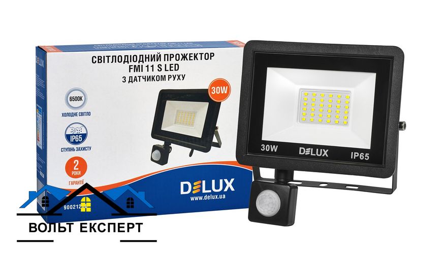 Світлодіодний прожектор DELUX FMI 11 S LED 30Вт 6500K IP65 с датч. руху чорний 90021208 фото